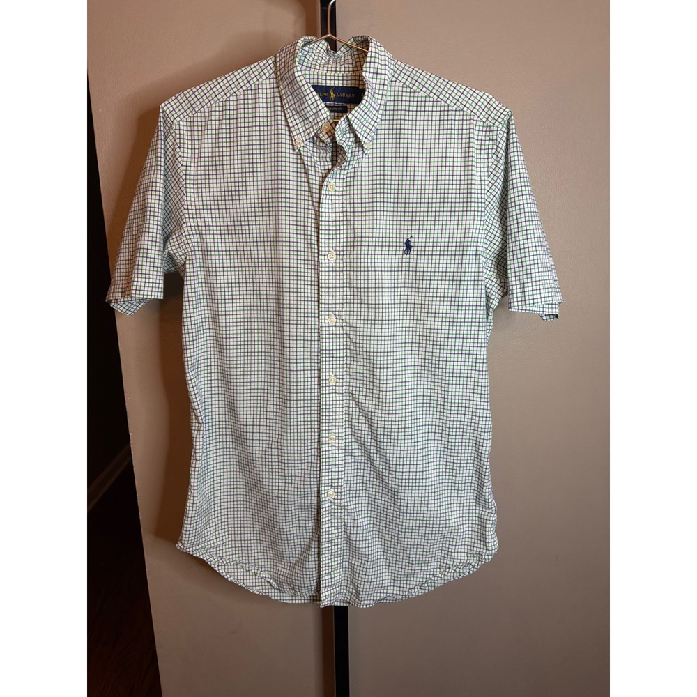 Polo Ralph Lauren Mens Classic Fit Short Sleeve Check Shirt Green Blue Small